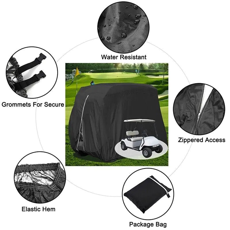 Waterproof Golf Cart Cover Zipper 4 Passenger EZ GO Club Car Yamaha Elastic Hem